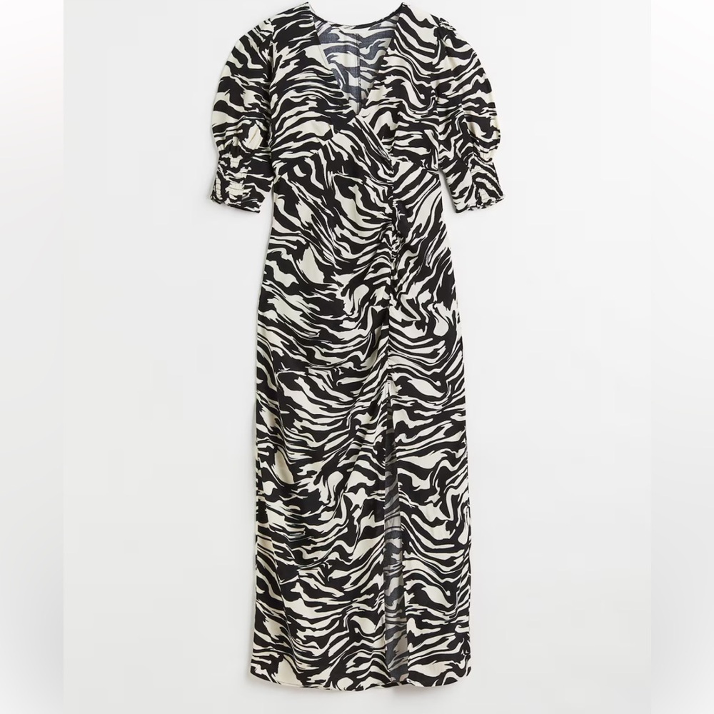 H&M M NEW Chic Zebra Print Dress Maxi Puff Sleeve